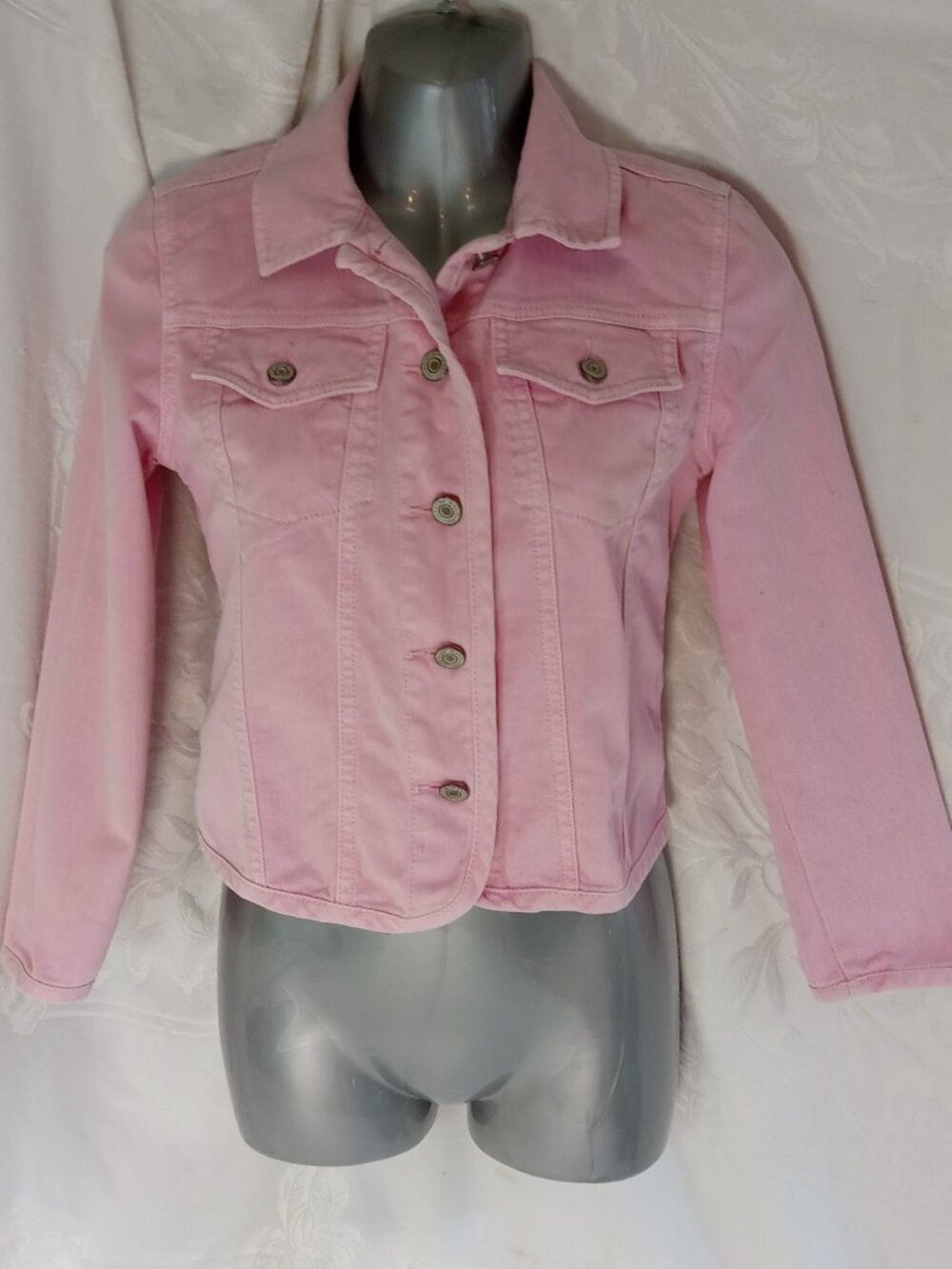 GAP Kids Denim Jacket Girls Sz 8 Med Pink Trucker Button Front Pockets Casual